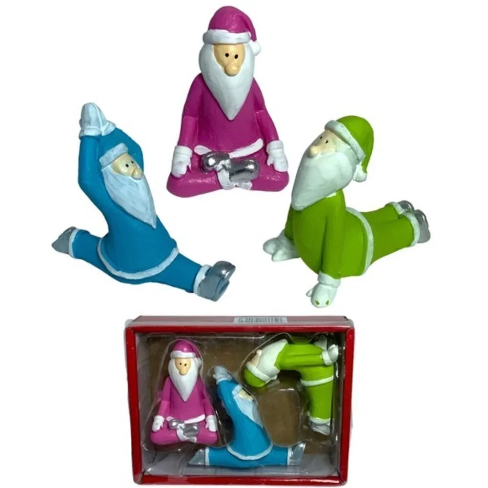 Santa Yoga Figures Gnome Christmas Gift Set Holiday Figures Set of 3 Piece Set